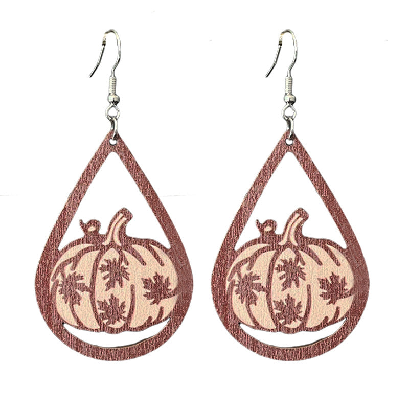 Wholesale Thanksgiving turkey pumpkin wooden earrings